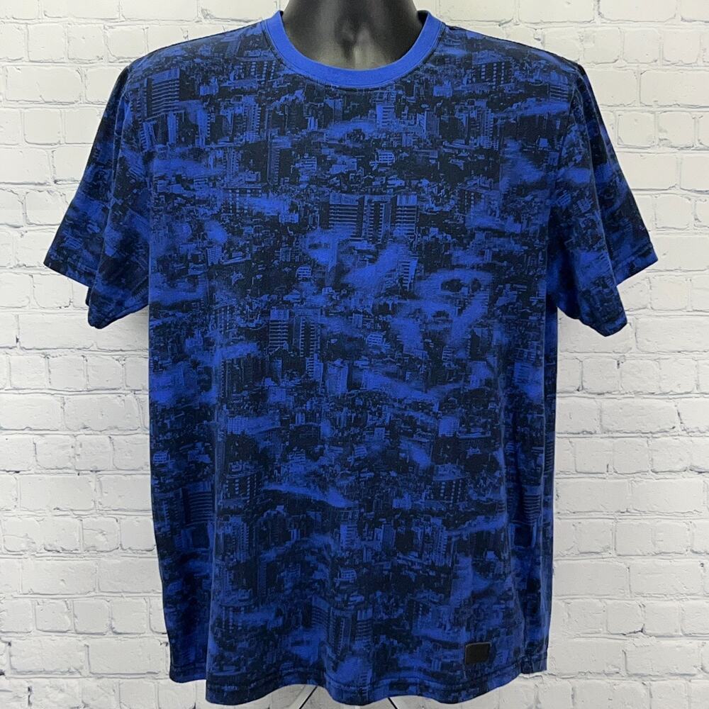LRG Lifted Research Group City Scene T Shirt L Large Blue AOP All Over Print Tee